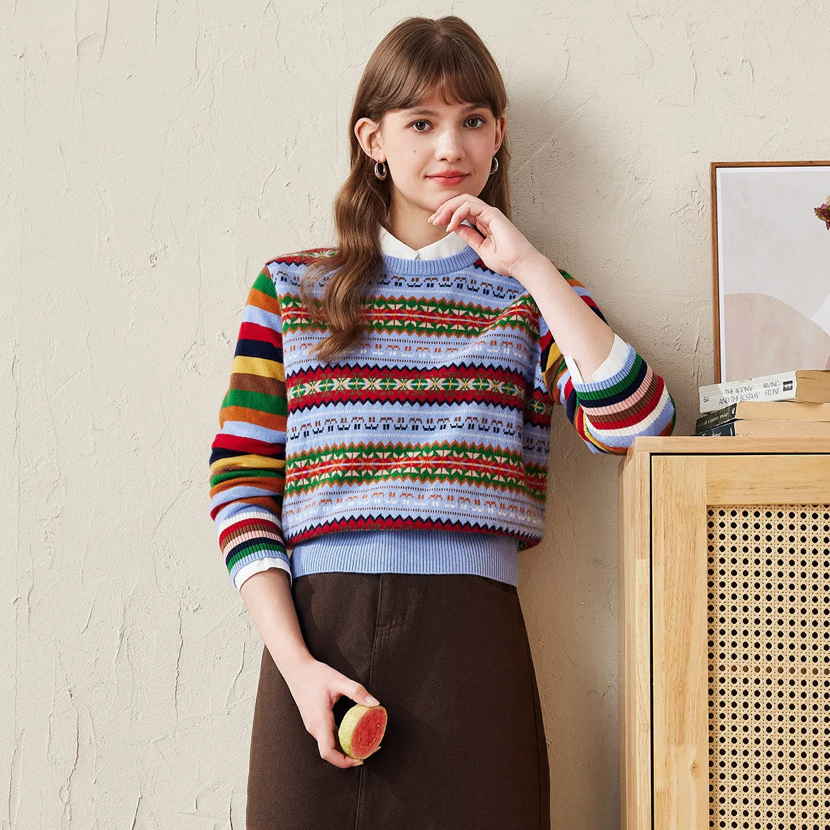 100% Wool Colorful Fair Isle Knit Sweater