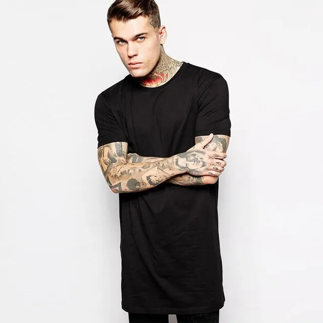 2017 Brand New Clothing Mens Black Long t shirt Men Tops Hip hop tee T-shirt Men Hiphop Short Sleeve Longline casual Tee shirts