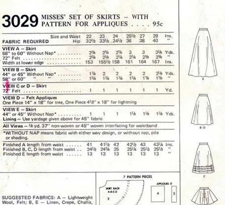 70s RETRO Set of Circular Skirts and Appliques Pattern McCALLS 3029 Disco Mini to Maxi Length Waist 25.5 Vintage Sewing Pattern UNCUT