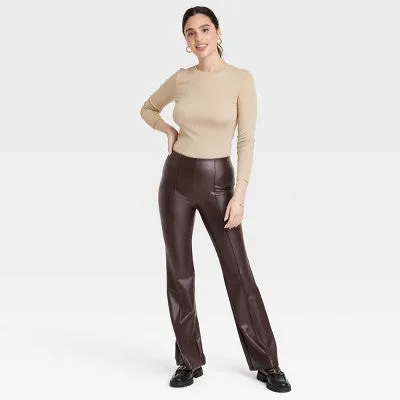 High-Rise Curvy Fit Stretchy Pull-On Leather Flare Pants for Women by A New Day