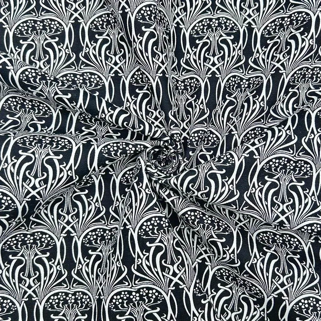 Abstract White Patterns Cotton Canvas Fabric