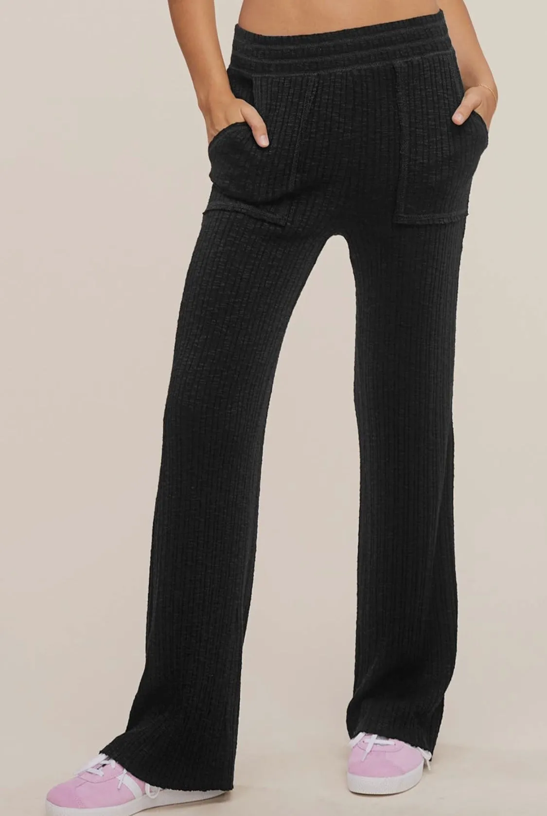 Basic Ribbed Black Lounge Pants