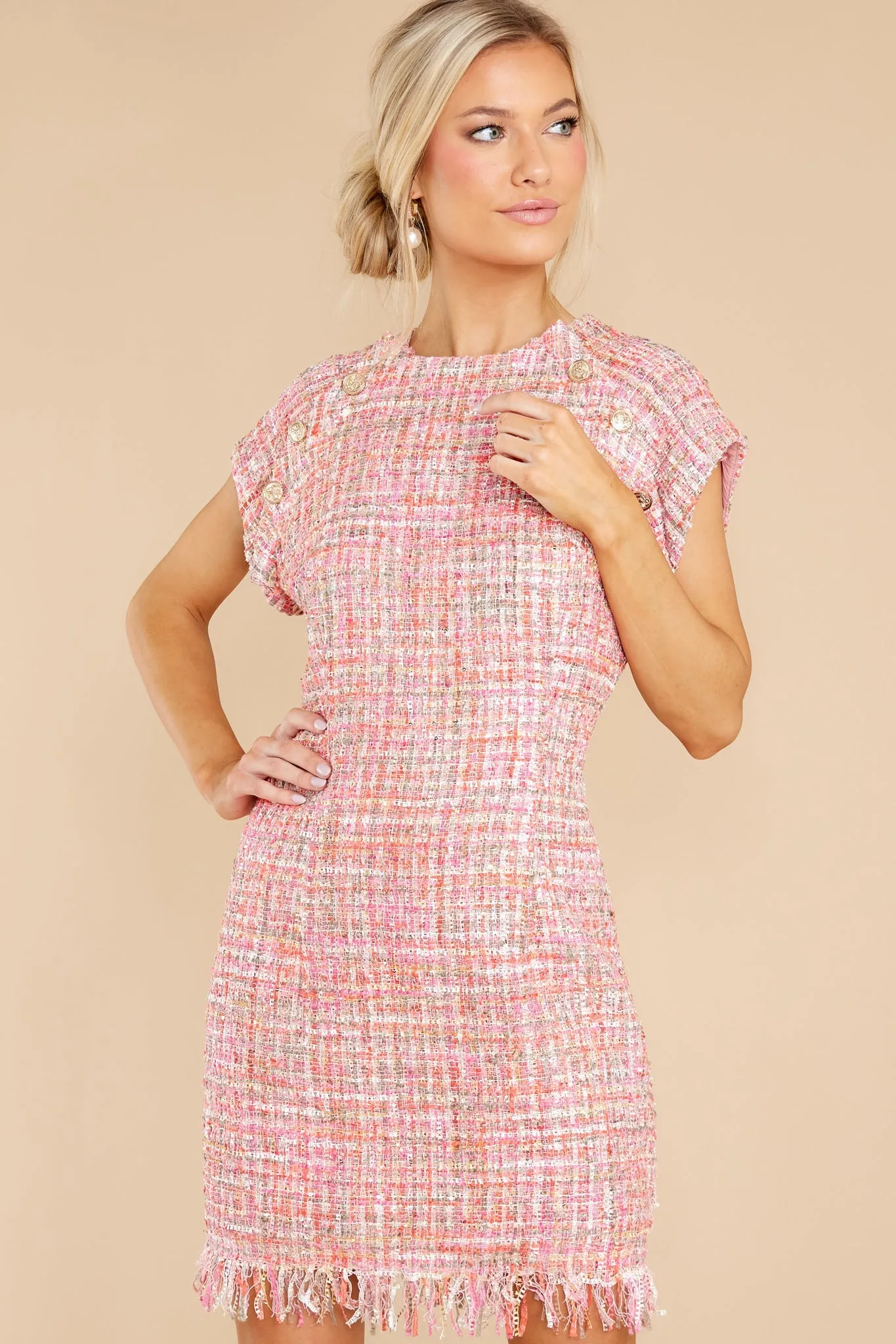 Beyond Imagination Pink Tweed Dress