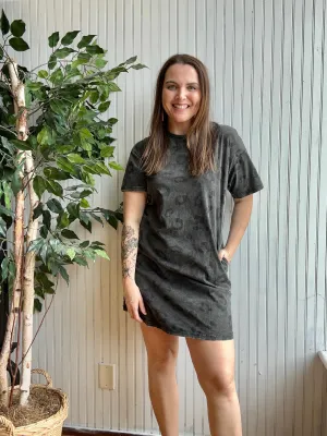 Black & Charcoal Short Sleeve Casual Leopard Dress