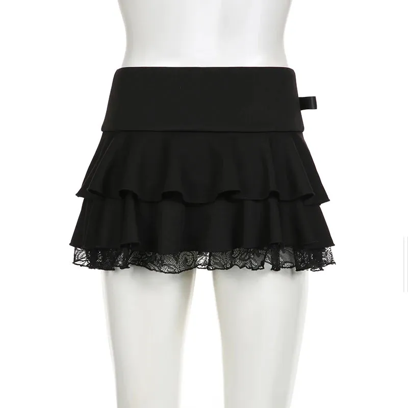 Black Dark Academia Lace A-line Mini Skirt