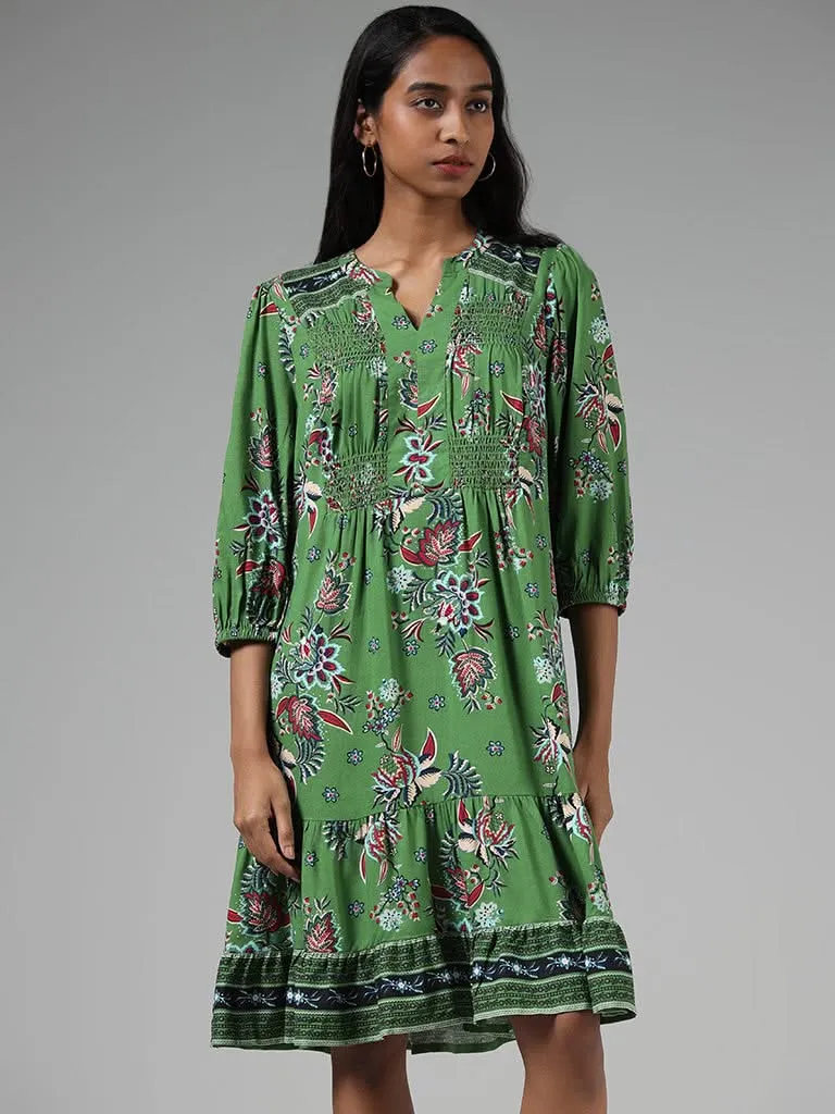 Bombay Paisley Floral Printed Green Dress