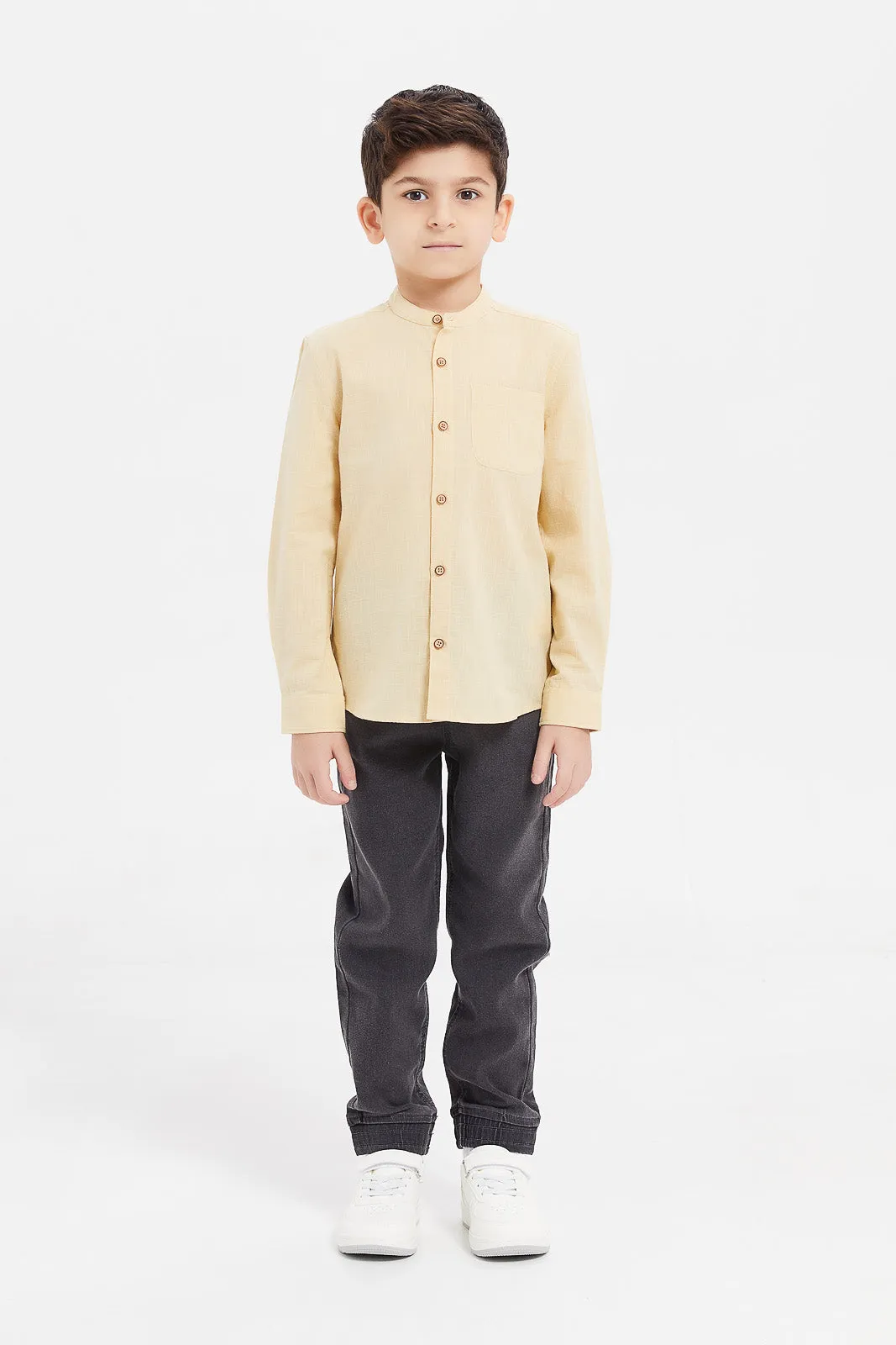 Boys Beige Plain Shirt