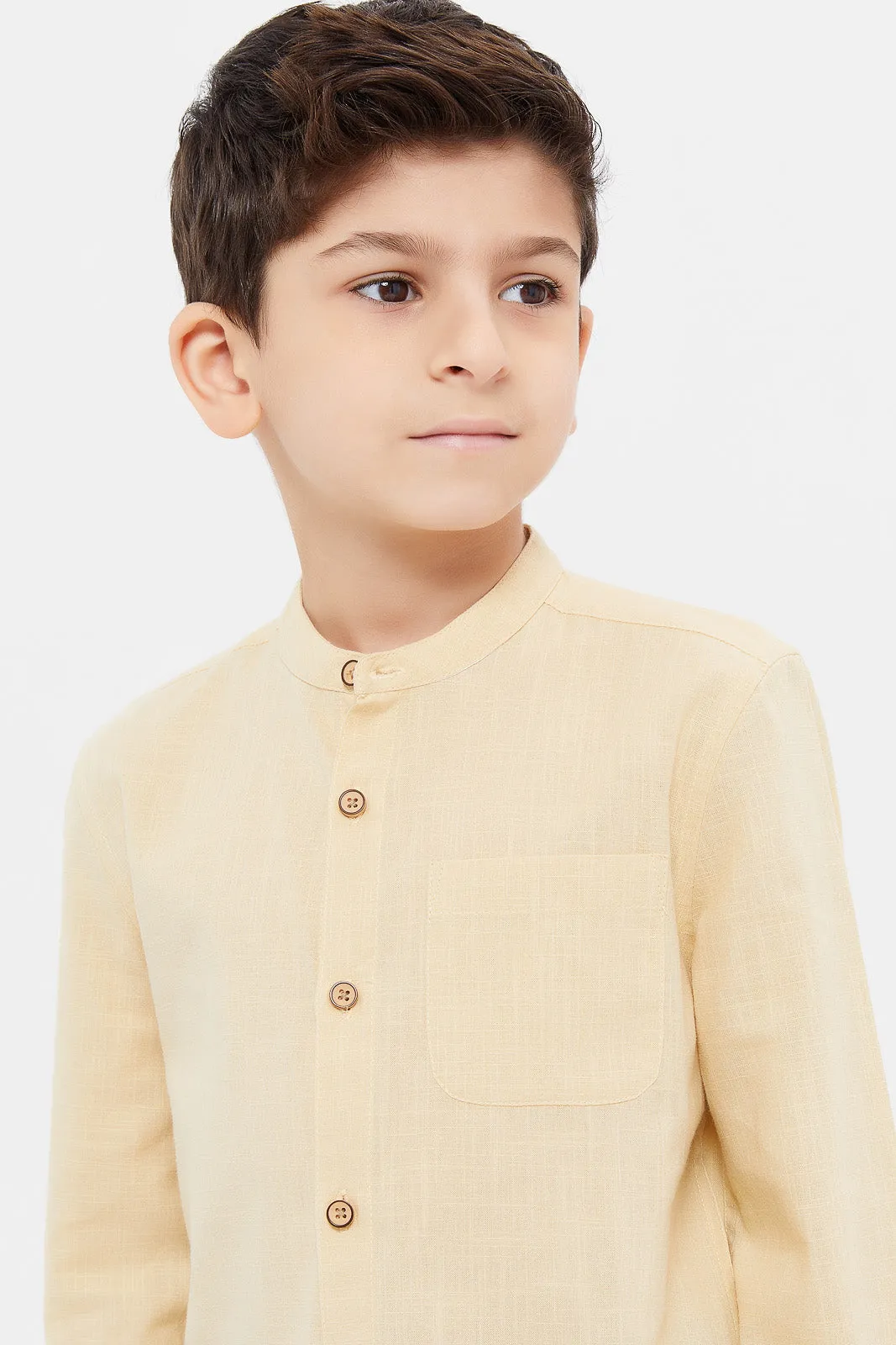 Boys Beige Plain Shirt