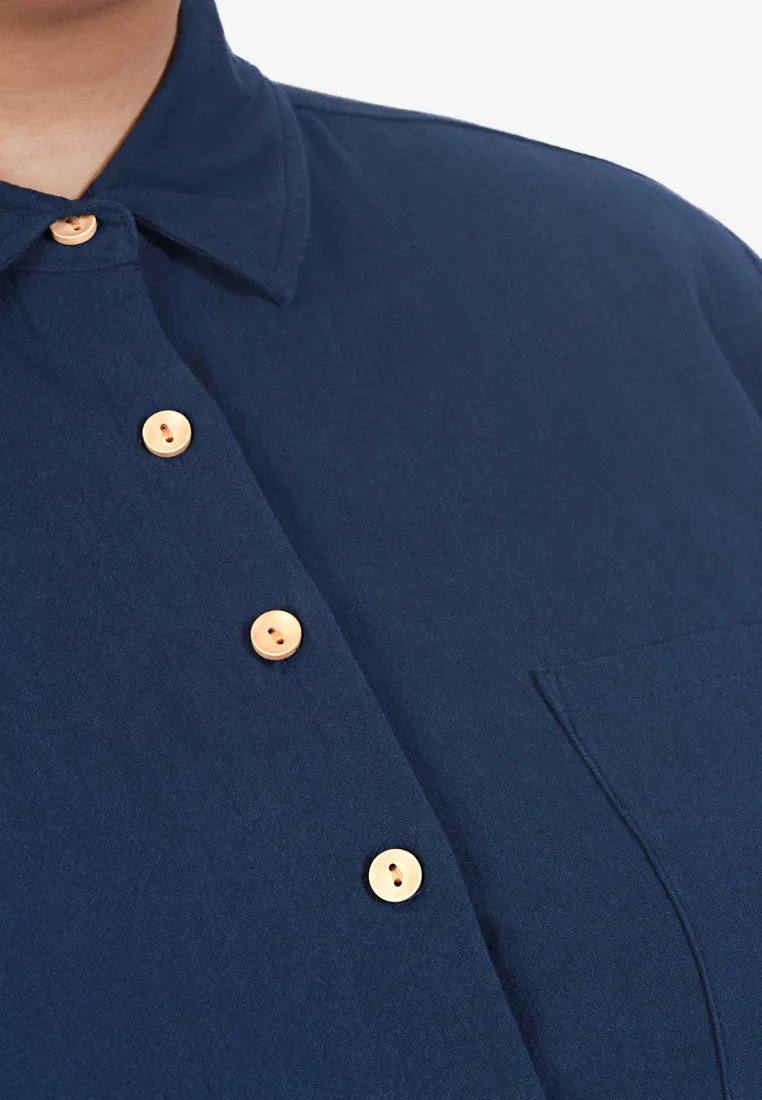 Breathe Premium Linen Button Shirt - Navy Blue