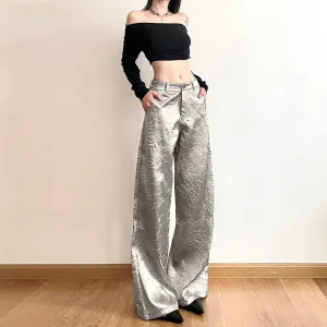 Brylei Pleated Silver Wide-Leg Trousers