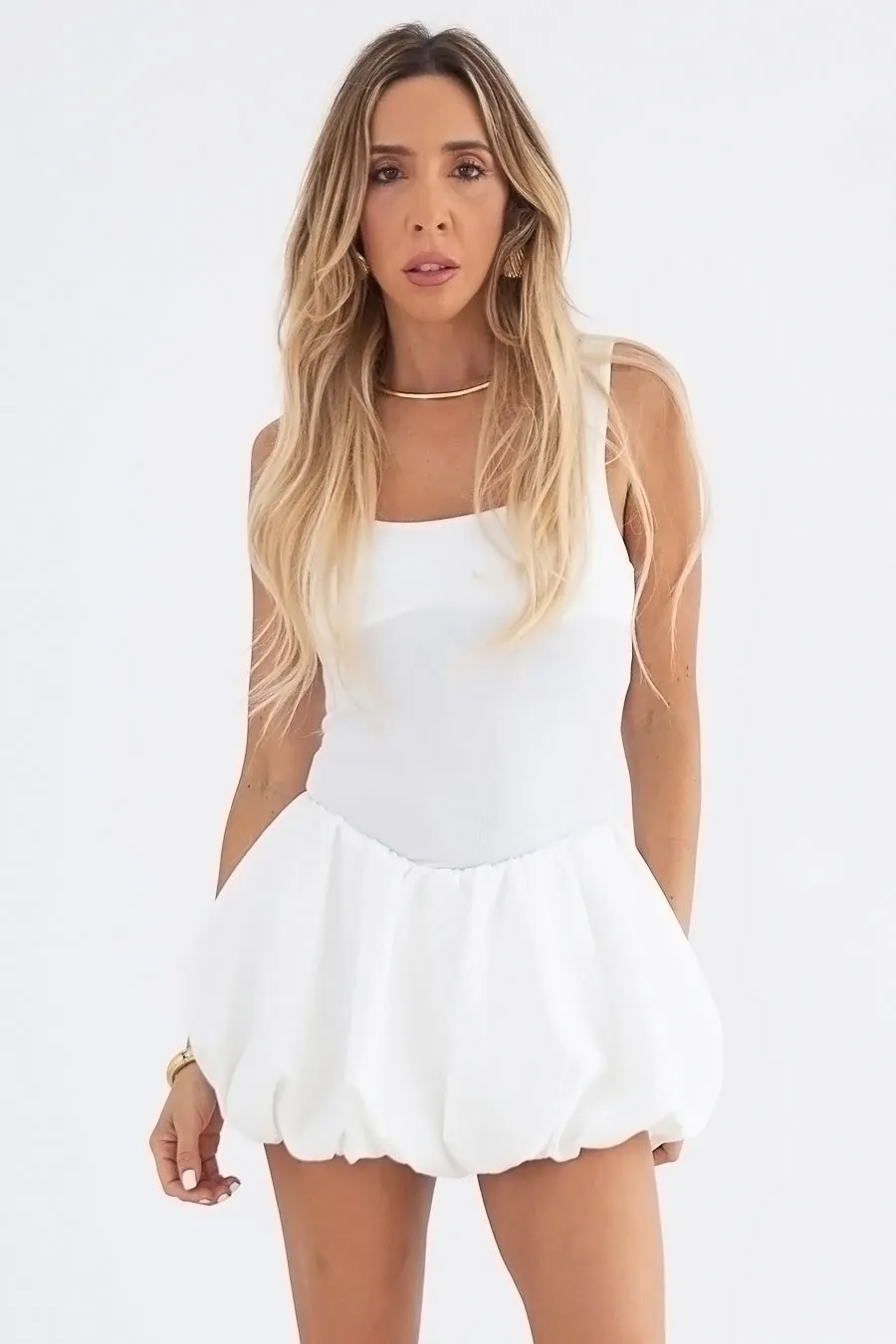 Bubble Skirt Mini Dress - White