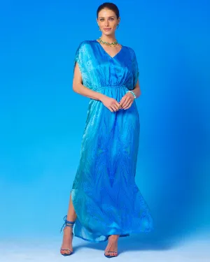 Calliope Long Silk Dress in Sea Nymph Blues