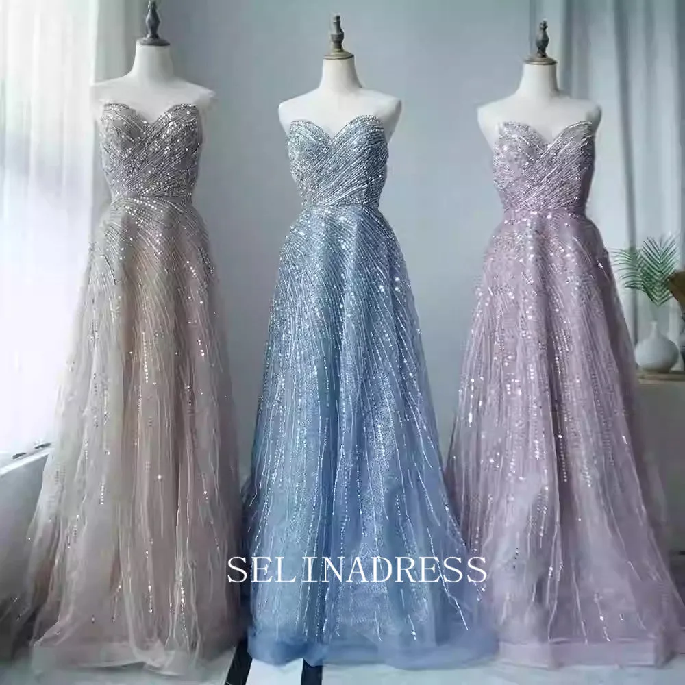 Chic A-Line Sweetheart Beaded Prom Dresses Elegant Evening Dress TKL3081