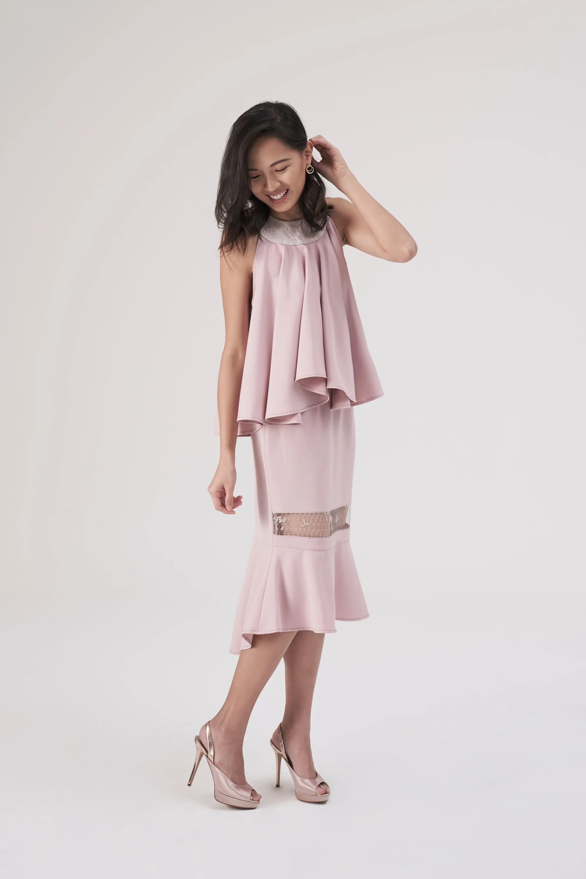 Chloe skirt with see through panel in blush