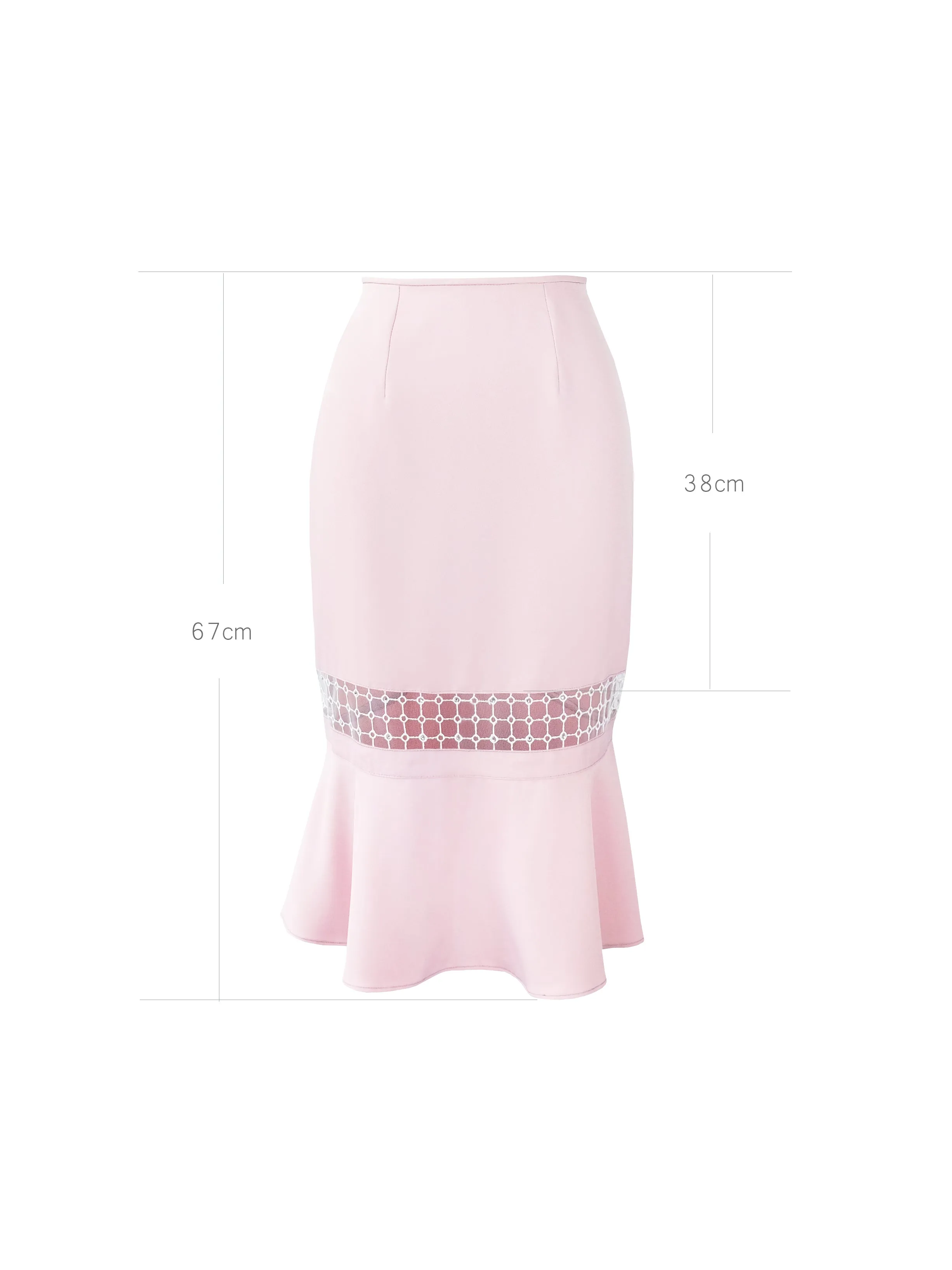 Chloe skirt with see through panel in blush