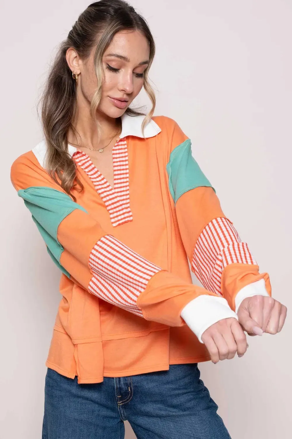 Color Block Top with Striped Panel