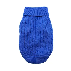 Combed Cotton Cable Knit Dog Sweater Riverside Blue