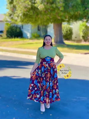 Cristel Lime Green Floral Pleated Dress