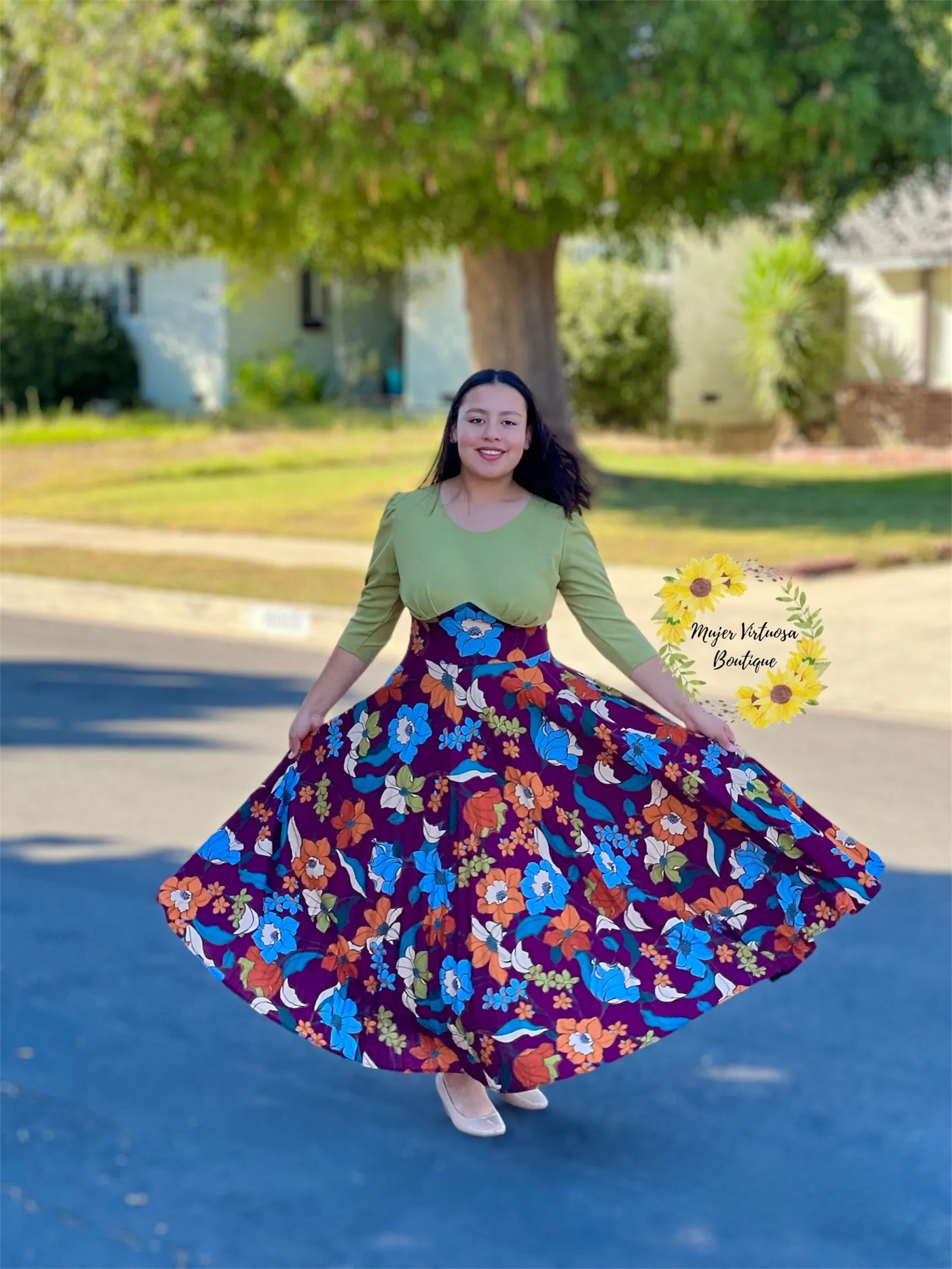 Cristel Lime Green Floral Pleated Dress