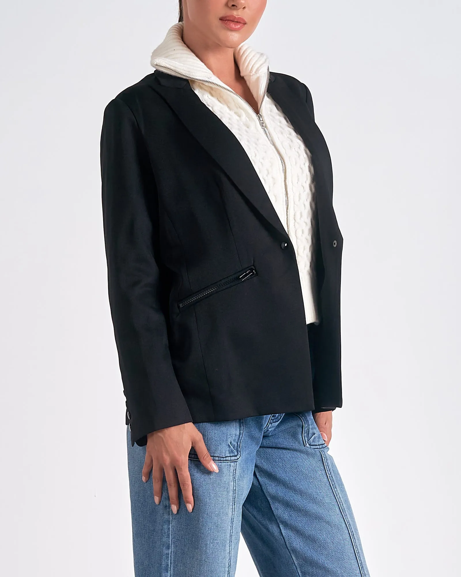 Elan Layered Zip Sweater Blazer