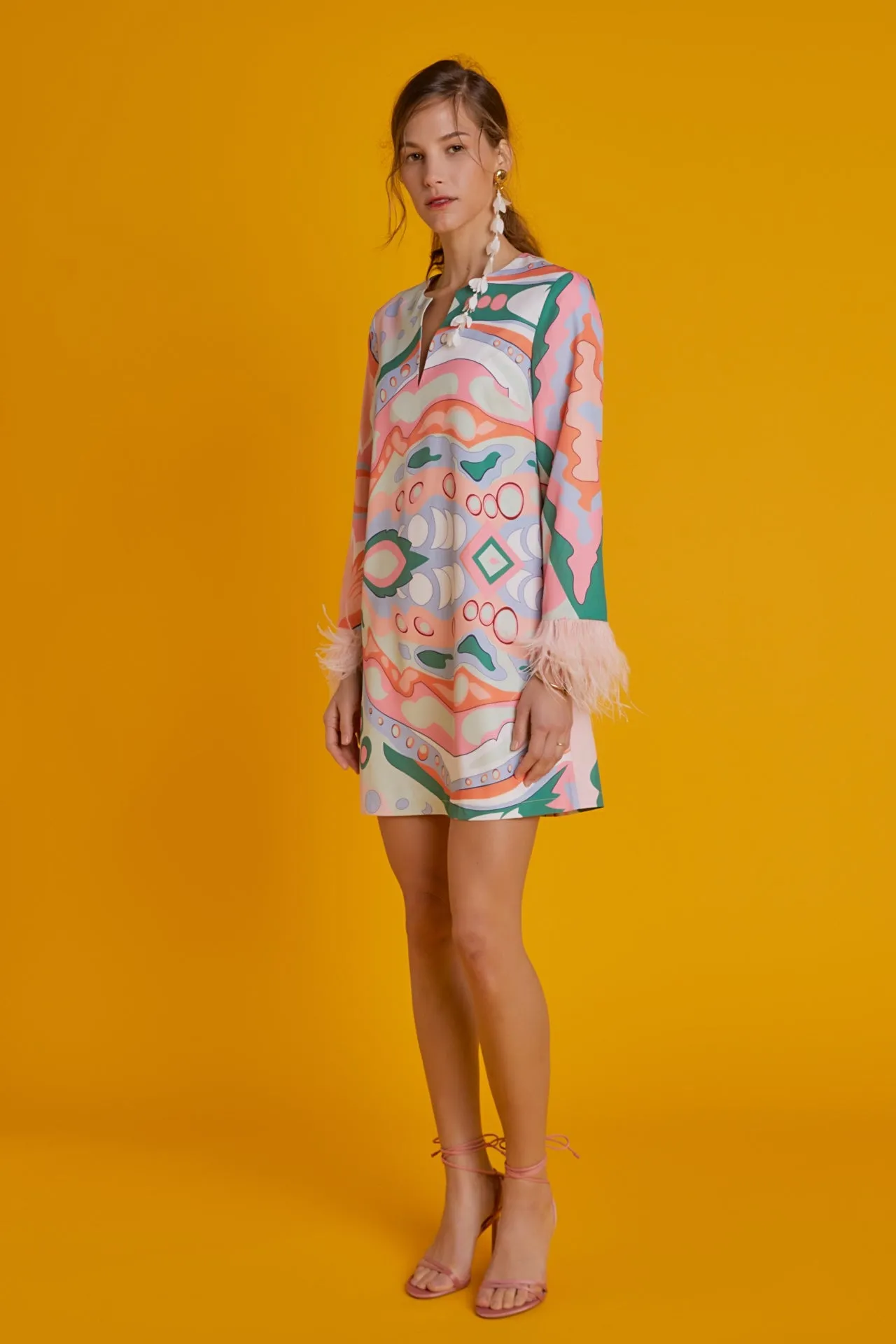 English Factory - Print Mini Tunic Dress With Feather