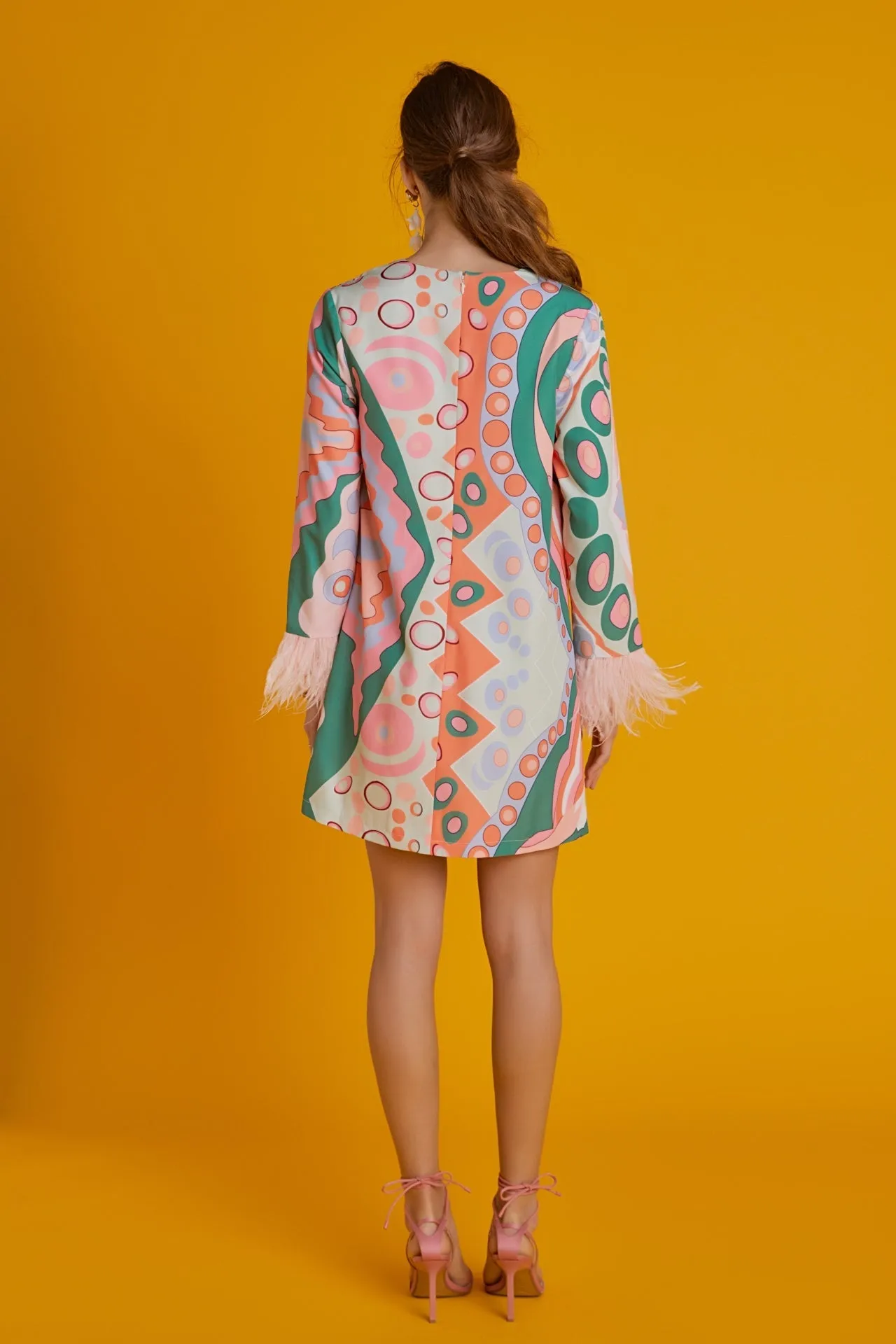 English Factory - Print Mini Tunic Dress With Feather