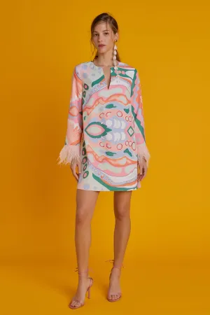 English Factory - Print Mini Tunic Dress With Feather