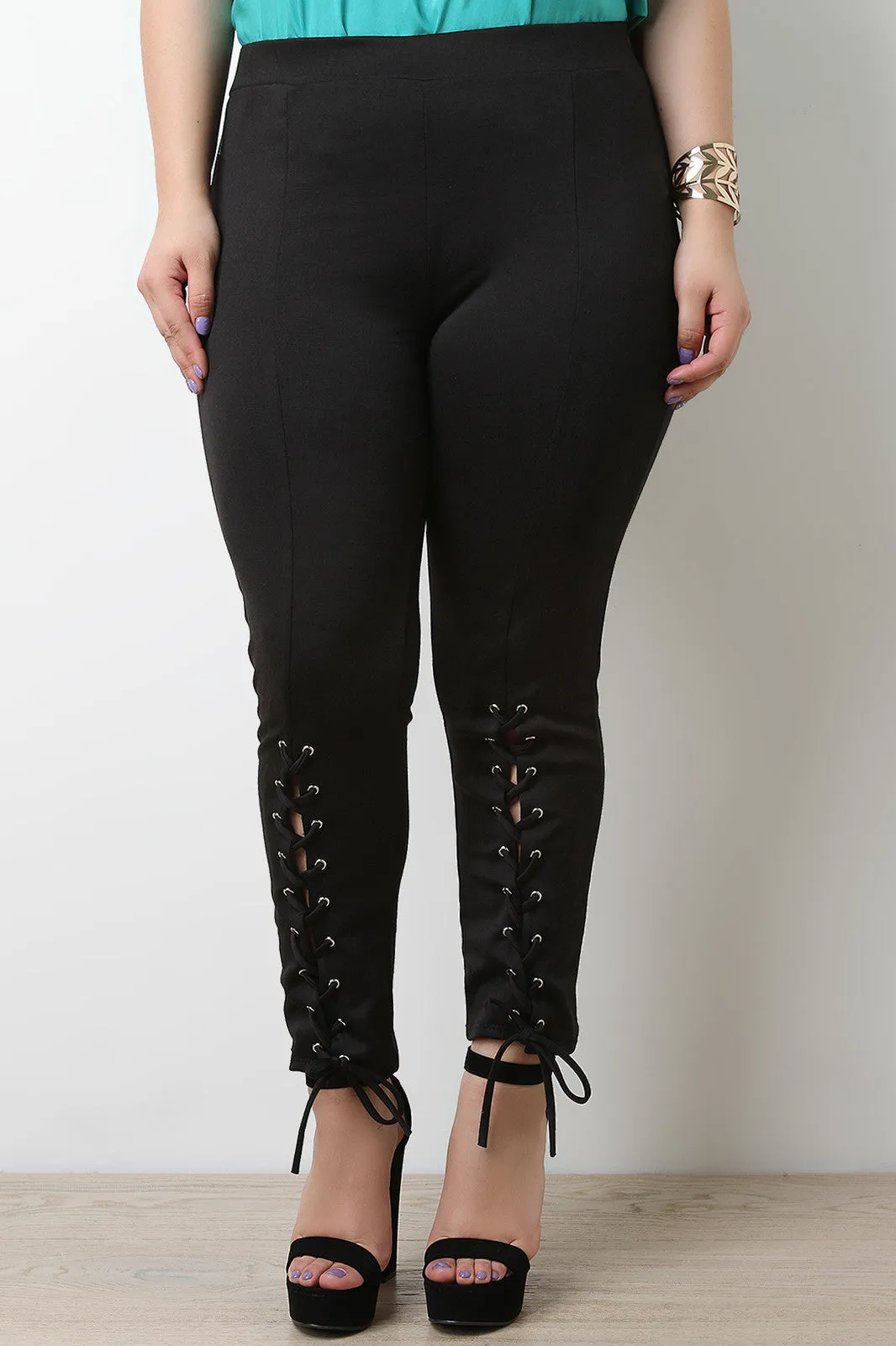 Eyelet Corset Lace Up Stretchy Pants