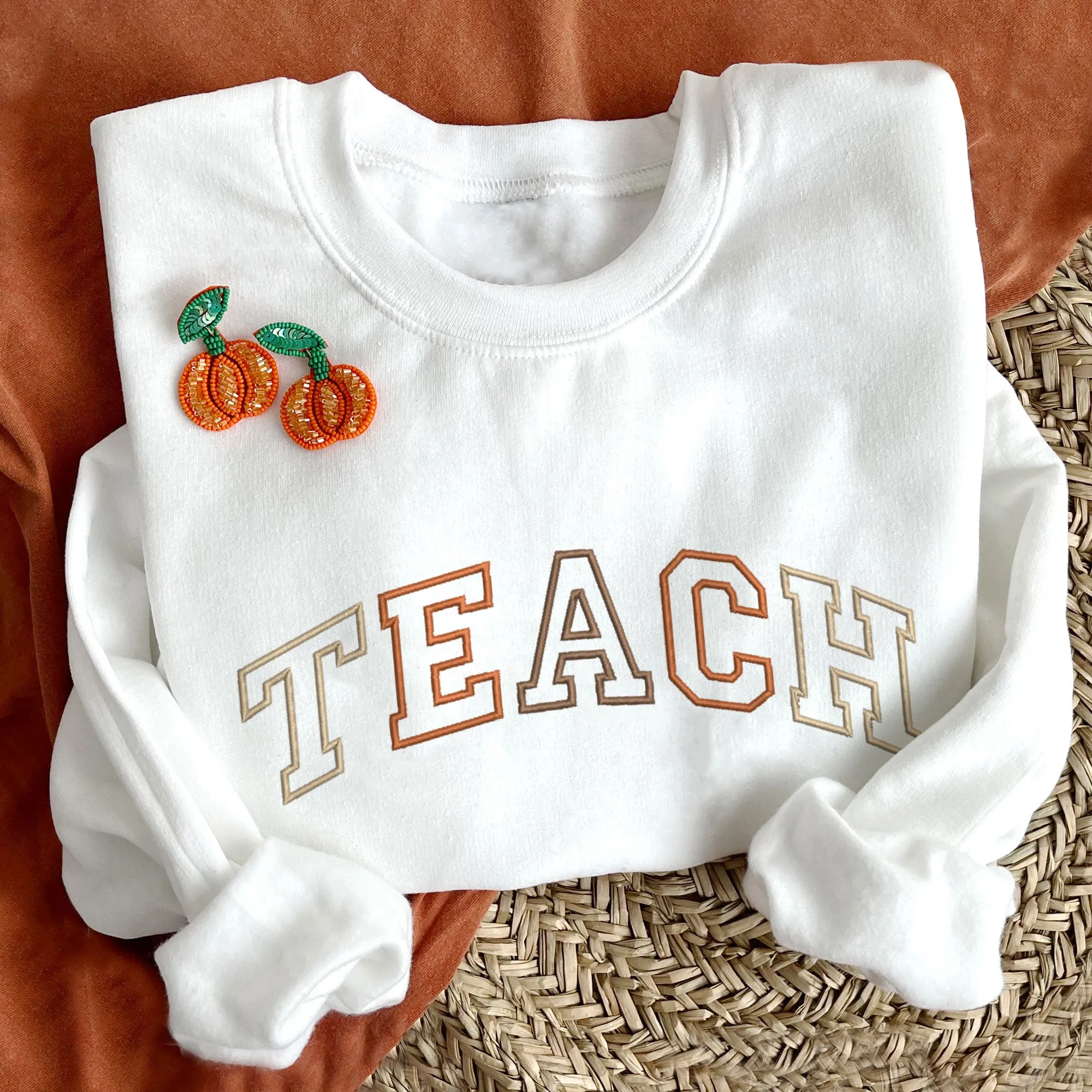 Fall Embroidered TEACH Gemma Crewneck Sweatshirt