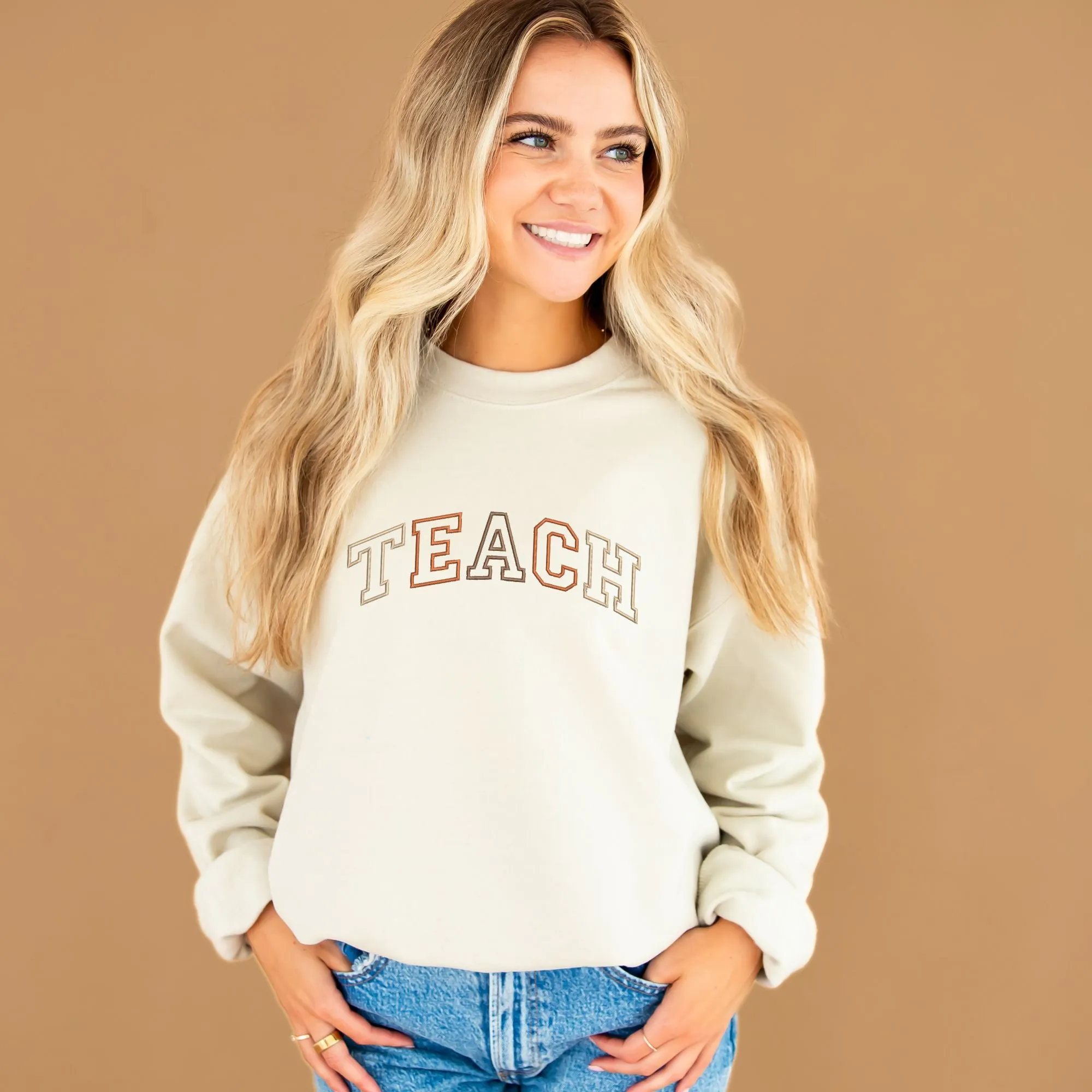 Fall Embroidered TEACH Gemma Crewneck Sweatshirt