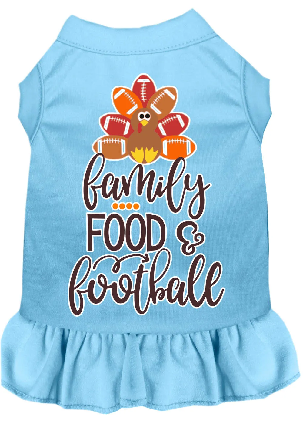 Family, Food, And Football Screen Print Dog Dress Baby Blue Med