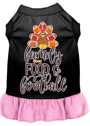 Family, Food, And Football Screen Print Dog Dress Black With Light Pink Sm