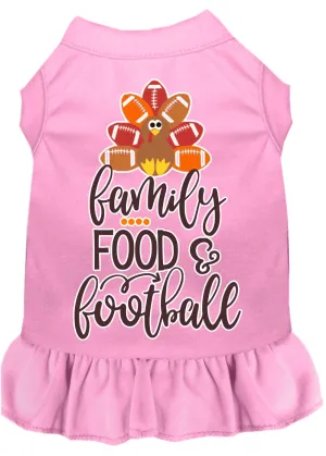 Family, Food, And Football Screen Print Dog Dress Light Pink Med