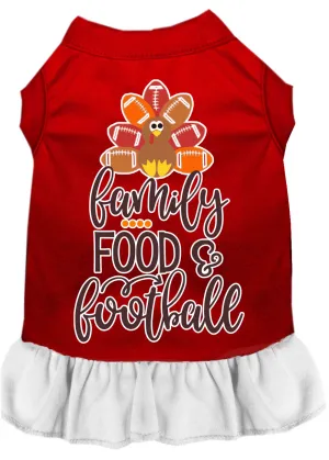 Family, Food, And Football Screen Print Dog Dress Red With White Xxl