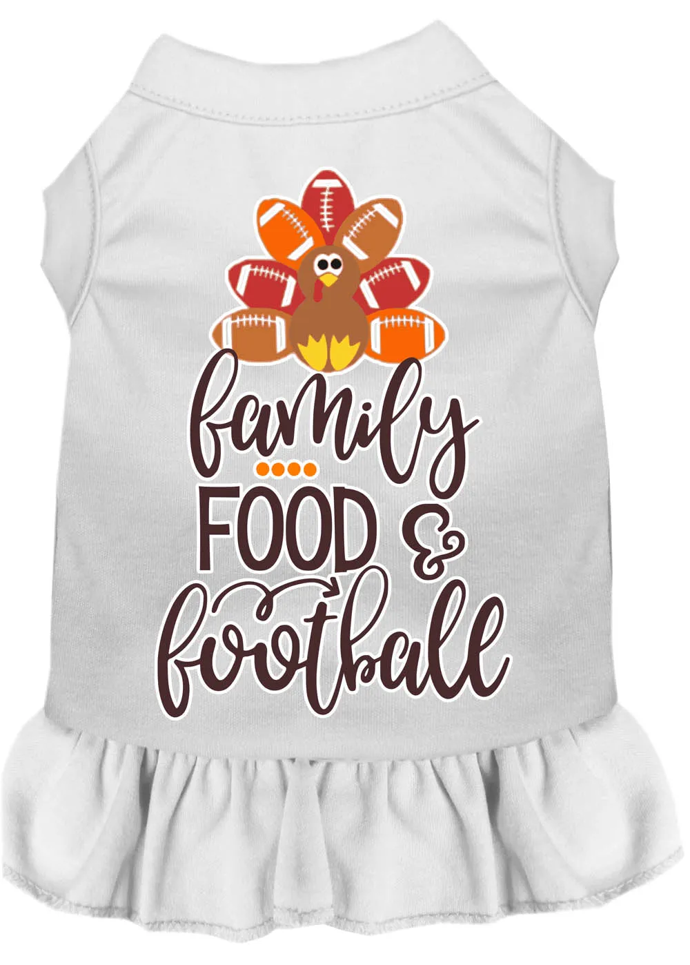 Family, Food, And Football Screen Print Dog Dress White Xxl