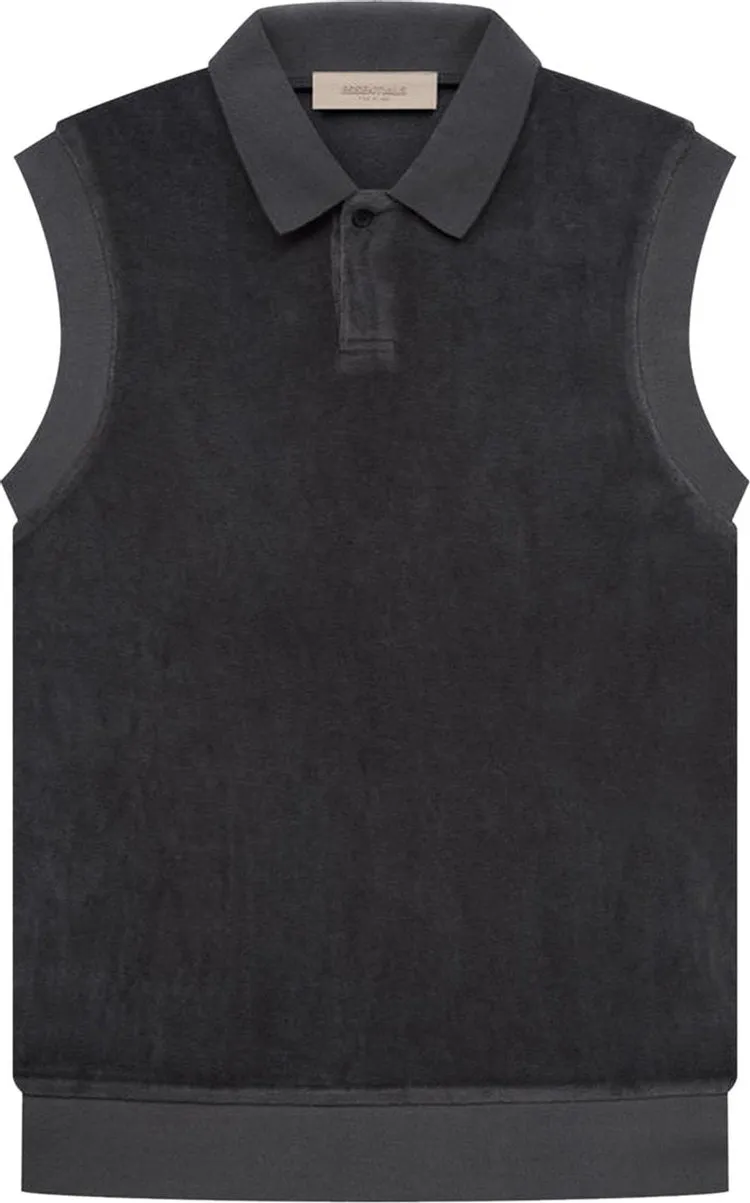 Fear of God Essentials Velor Sleeveless Polo 'Iron', black