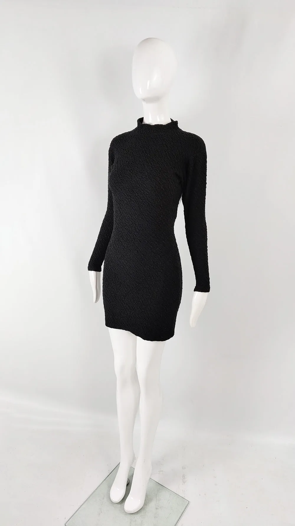 Fiorucci Vintage Crinkled Long Sleeve Cut Out Bodycon Dress, 1980s