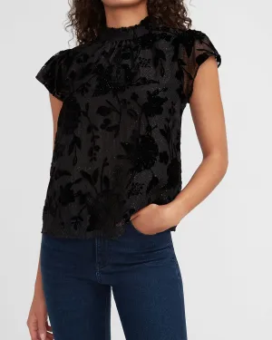 Floral Jacquard Mock Neck Top in Pitch Black