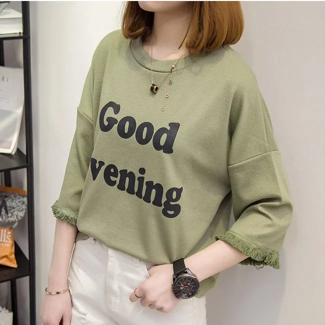 Good Evening Printed Loose Batwing Sleeve Tees