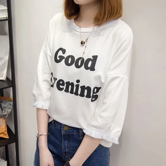 Good Evening Printed Loose Batwing Sleeve Tees