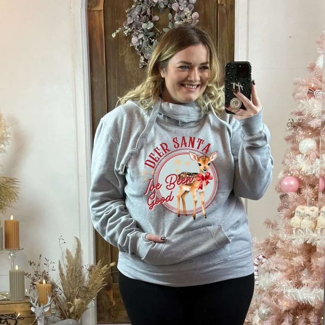 Grey Retro Dear Santa Luxe Christmas Hoodie