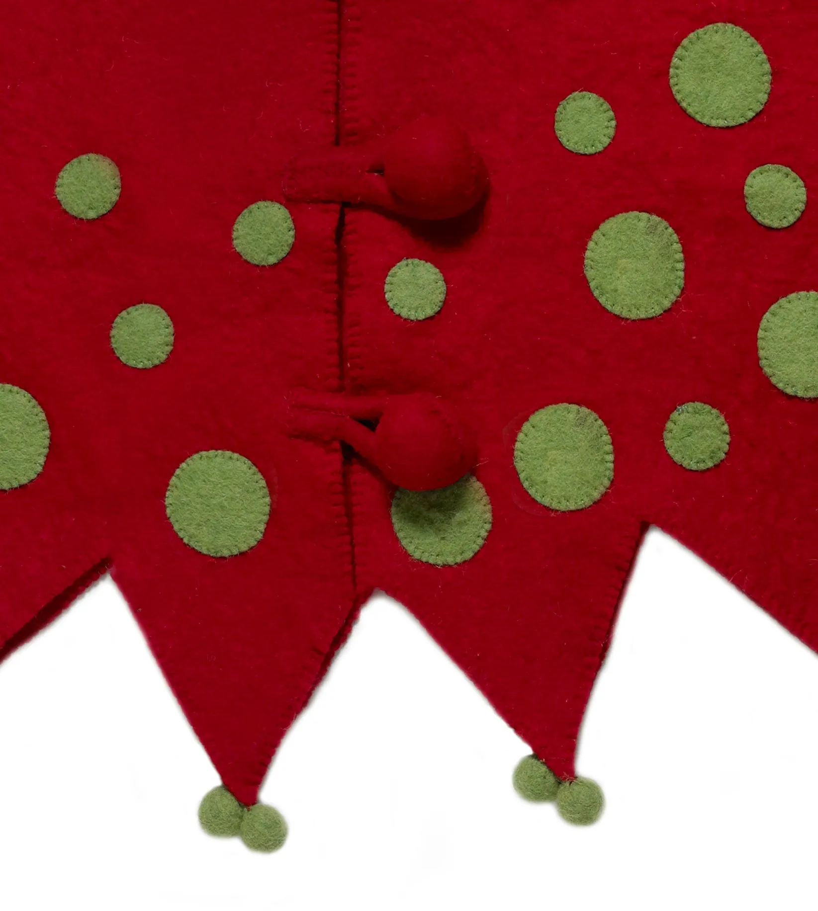 Handmade Felt Christmas Tree Skirt - Jester in Red and Green - 60"