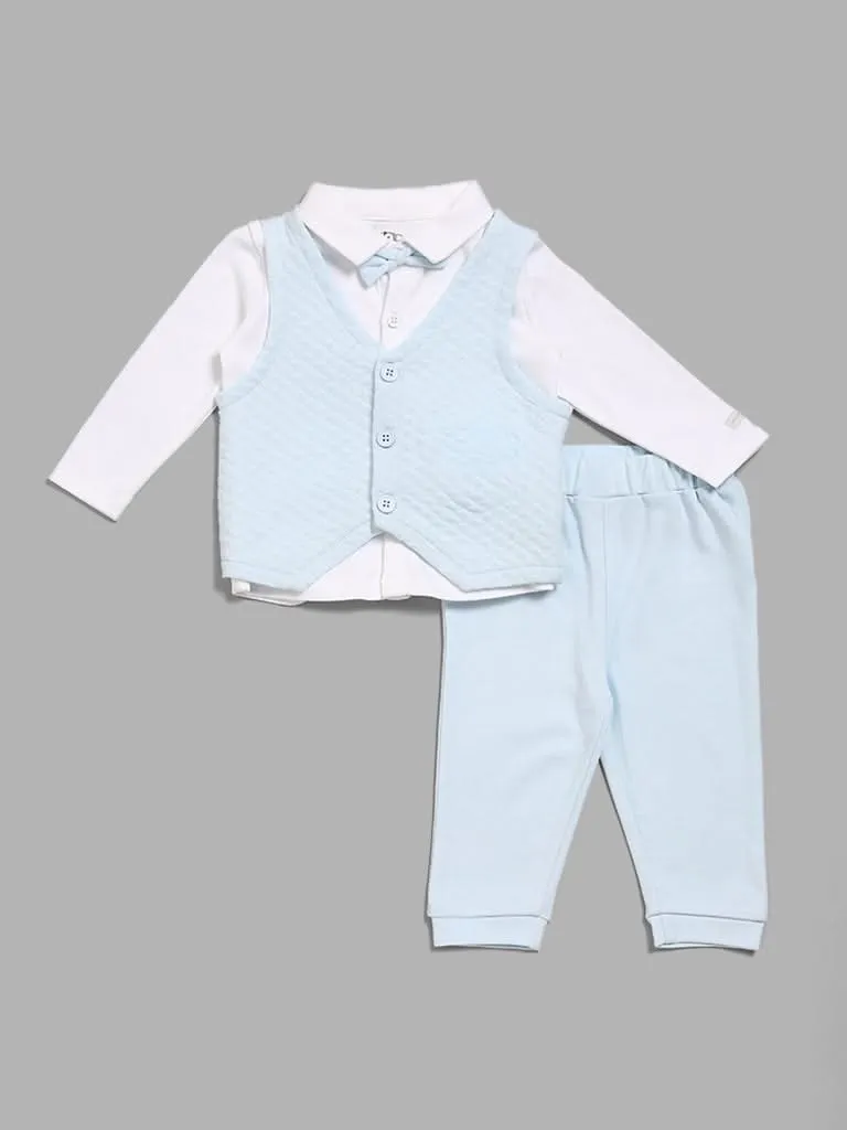 HOP Baby Blue Shirt, Waistcoat, Pants and Bow Set