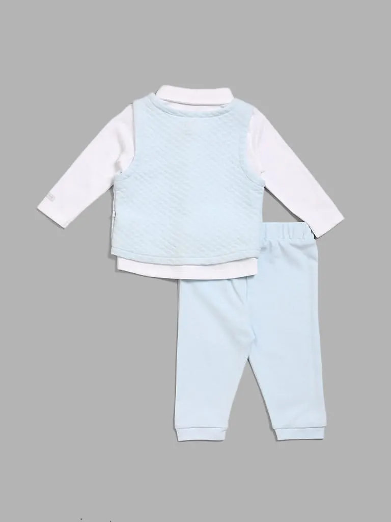 HOP Baby Blue Shirt, Waistcoat, Pants and Bow Set