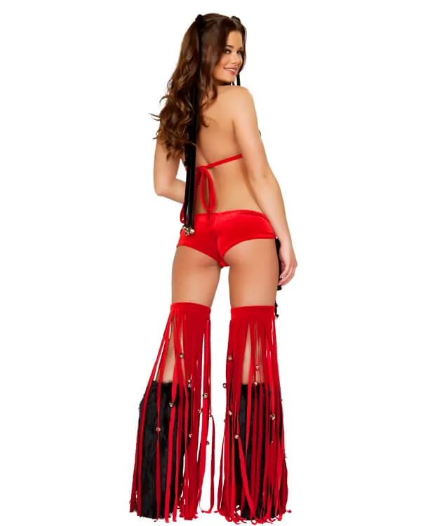 Jingle Bell Red Fringe Leggings