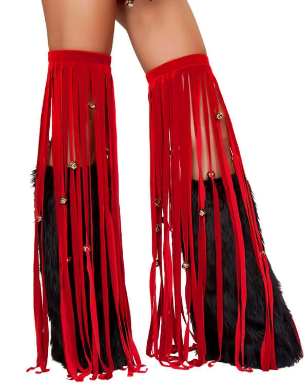 Jingle Bell Red Fringe Leggings