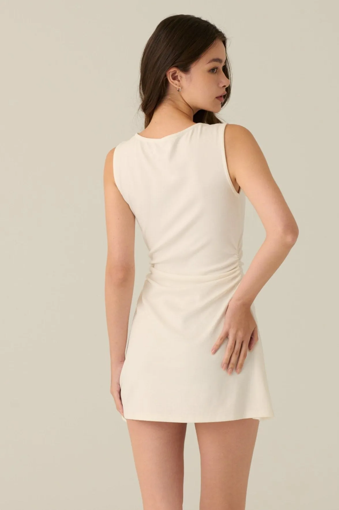 Just have fun ruching dress in white