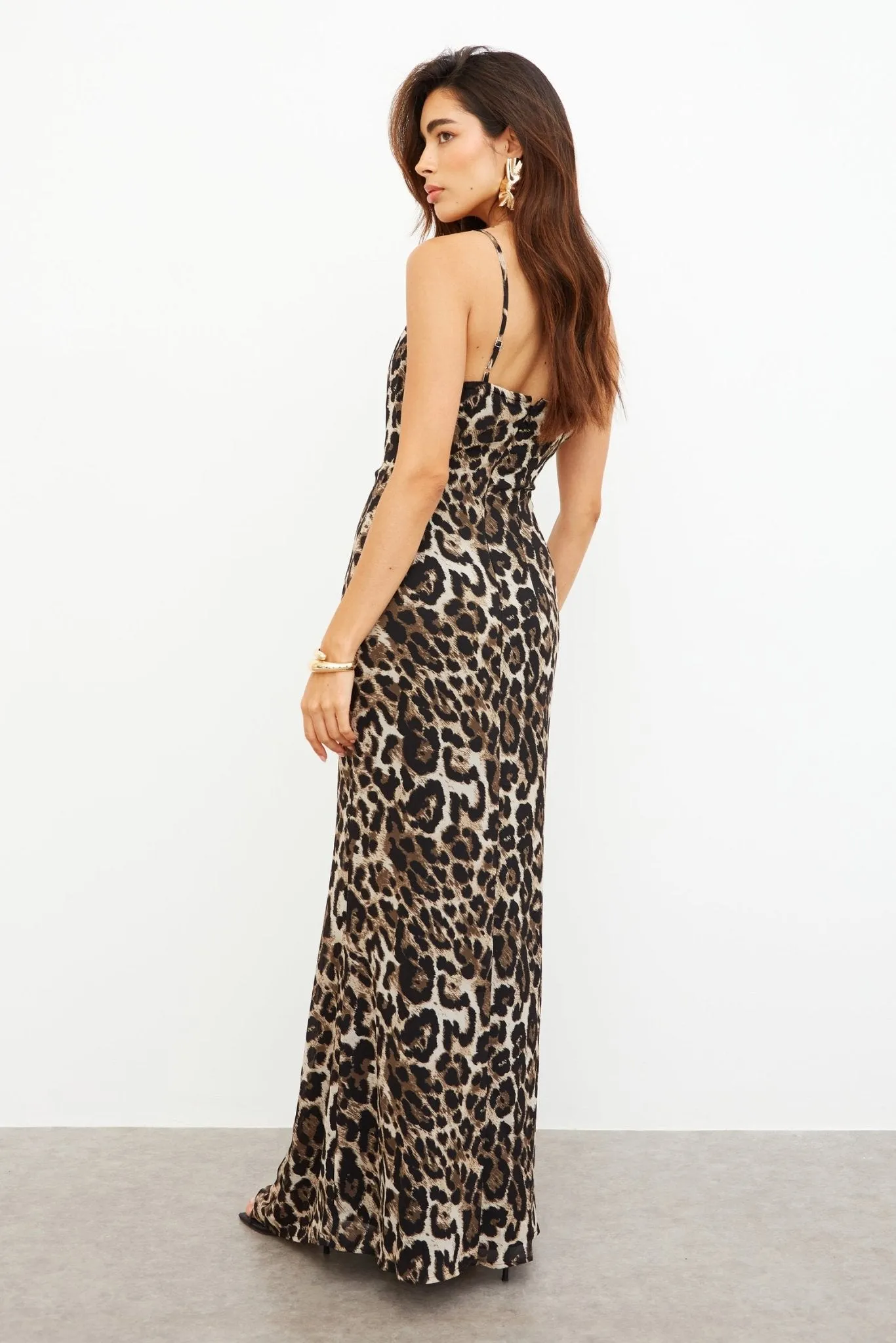 LEOPARD COWL NECK MAXI DRESS