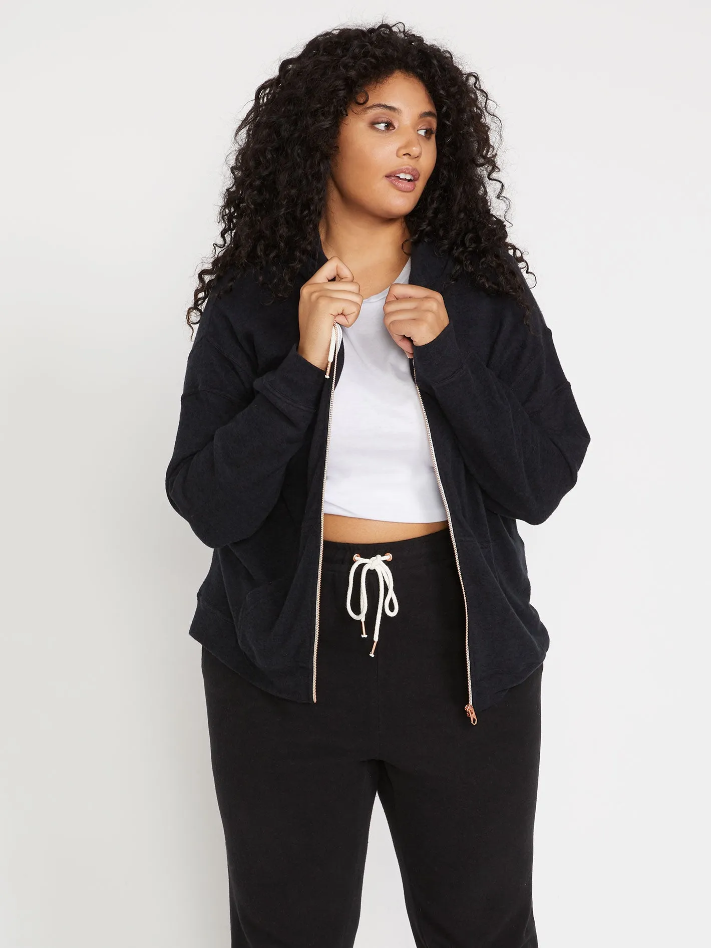 Lived In Lounge Plus Size Zip Up - Black