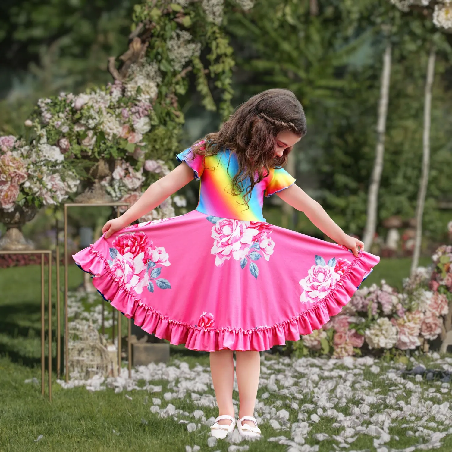 Lola Dress - Paisley Rainbow Twirling Reversible